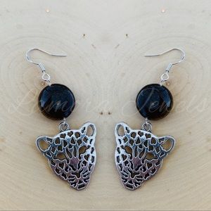 Tiger eye gemstone silver dangle drop earrings